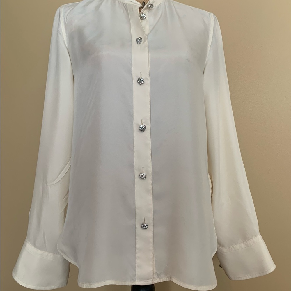 J.CREW ladies classic cupro-blend button up shirt w/ jewel buttons Size 4 VGUC++
